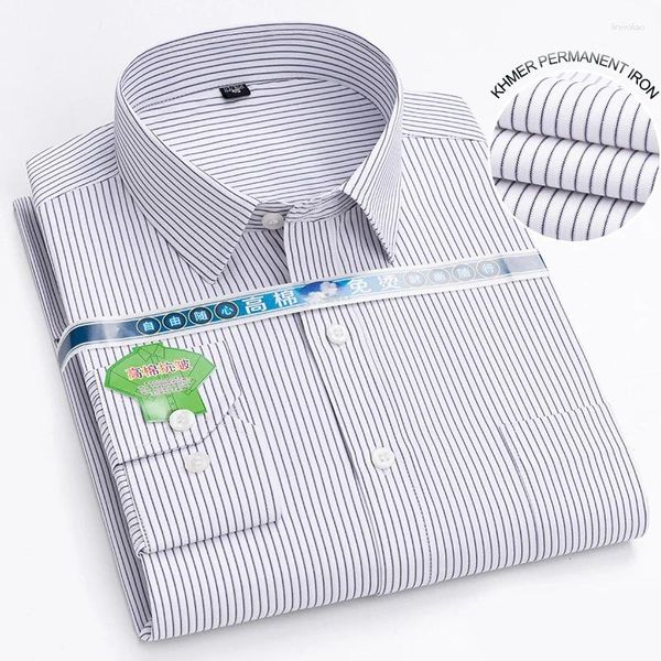 Camisas de vestido masculinas listrado manga longa algodão anti-rugas não-passar trabalho de escritório negócios formal camisa social blusa roupas masculinas