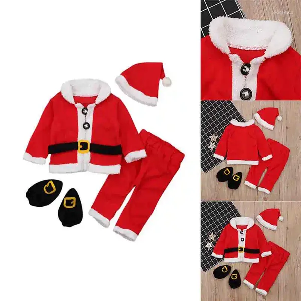Kleidung Sets Weihnachten Cosplay Baby Mädchen Kleidung Anzug Red Born Samt Junge Hut Tops Hose Socke Outfit Kostüme