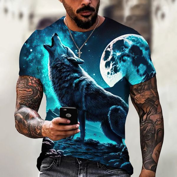 2024 Lupo T Shirt per Uomo Animal Print Top a manica corta 3D Casual Street T-shirt da uomo T-shirt oversize da uomo Abbigliamento vintage