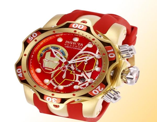 Бразилия красные резиновые мужские часы Masculino Мужские часы Кварцевые часы Мужские invi ta Hollow Business Военные наручные часы Мужские часы a1 gif6851479