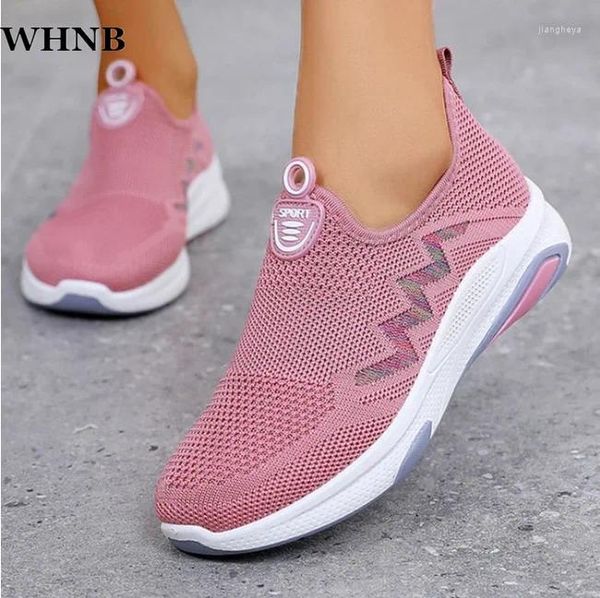 Fitness Schuhe 2024 Frauen Turnschuhe Atmungsaktive Gestrickte Casual Socken Lace Up Damen Wohnungen Weiblichen Frühling Vulkanisierte Laufende