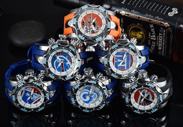 Invicto relógio esportivo masculino quartzo data azul laranja zeus fita de fio de aço relógio horário mundial função completa fecho dobrável 51mm