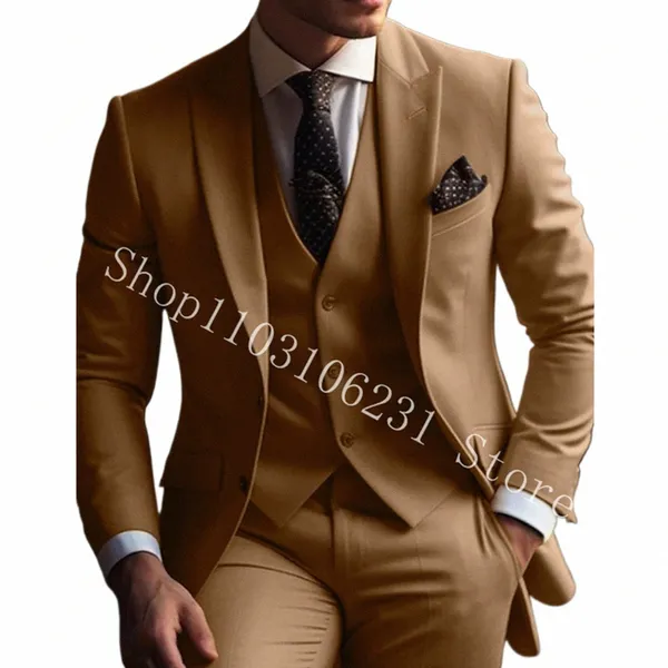 Zarif Suits Erkekler Düğün Smokin Blazer Peak Lapel Slim Fit 3 Parçalı Sağlıklı Takım Kıyafet+Yelek+Pantolon Kostüm Homme Mariage T4il#