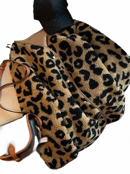 Mulher leopardo jaqueta de inverno casaco o-pescoço casual pele falsa quente topo outono coreano pele de couro integrado elegante feminino outwear 320j #