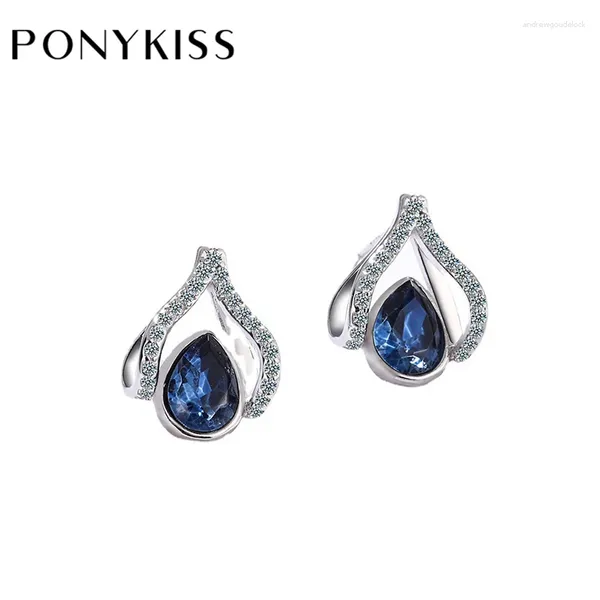 Brincos PONYKISS vintage 925 prata esterlina gota de água azul profundo zircão para mulheres festa chique joias finas