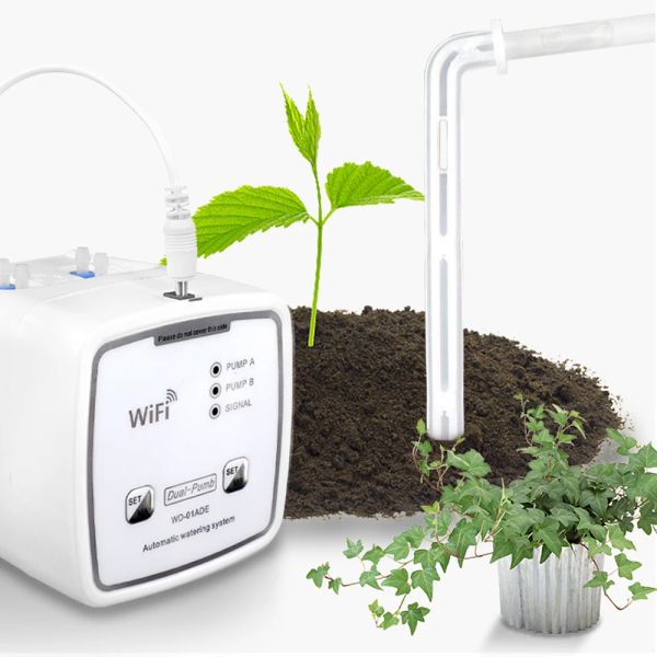 Коробки Wi-Fi Интеллектуальное устройство для полива Двойной насос Автоматическая система капельного орошения с таймером Контроллер приложений для садовых растений Таймер цветов