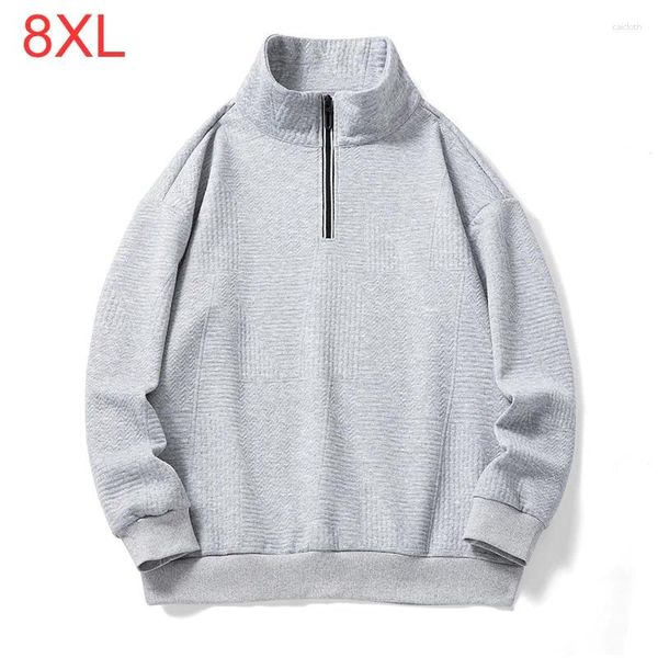 Erkek Hoodies Bahar Sonbahar Artı Beden Yarım Fermuar Duran Boyun Süvarisi Gevşek Katı 8xl 140kg