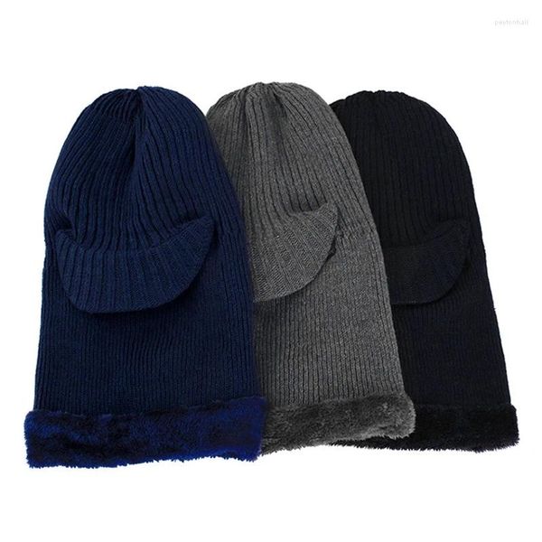 Berretti Uomo Donna Inverno Passamontagna lavorato a maglia Beanie Cappello con visiera antivento Fodera termica in peluche Scaldacollo Ciclismo Sci Maschera con cappuccio