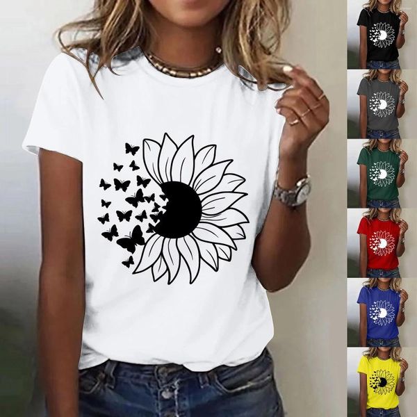 Magliette da donna Camicia estiva da donna girasole Tinta unita ampia per dolcevita da donna Top a maniche lunghe da corsa