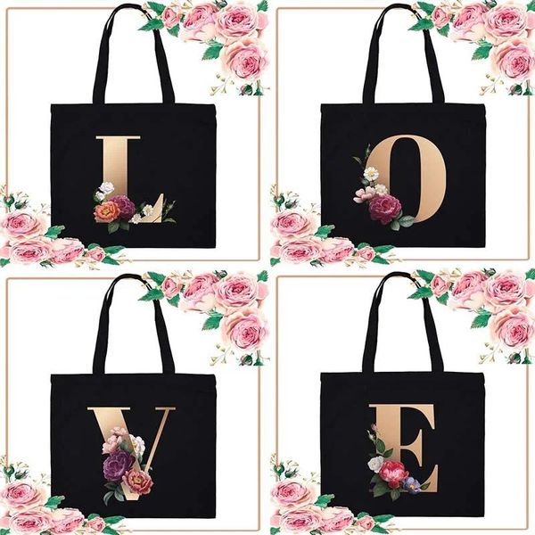 Borse portaoggetti Borsa da donna con stampa alfabetica Shopper Shopping Tote Borsa a tracolla in tela Borsa da damigella d'onore Donna Eco riutilizzabile Regali di nozze sulla spiaggia