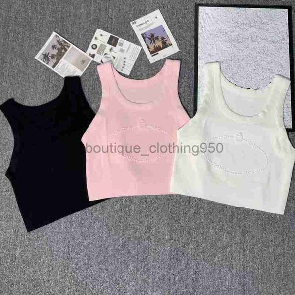 T-shirt da donna designer 2024 Nuove donne estate maglia tee top intarsio di perle cotone crop top t-shirt abbigliamento high end sexy pullover gilet