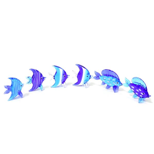 Esculturas 6 pcs Feitos à Mão Murano Vidro Peixe Estatuetas Decorações de Aquário Ornamentos Acessórios Miniatura Vidro Animais Marinhos Estátuas Conjunto