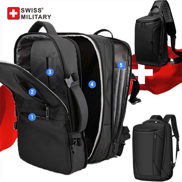 SWISS MILITAR Laptop de 17 polegadas para homens viagem espaçosa mochila de negócios à prova d'água bolsa escolar para computador