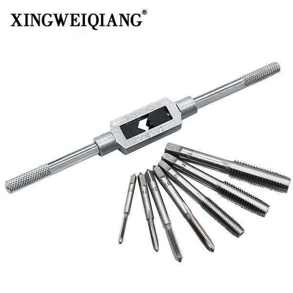 Glassnijder Xingweiang 8 pz Filettatura Metrica Hine Mano Vite Filettatura Rubinetti Set M3 M4 M5 M6 M8 M10 M12 con Chiave per Rubinetto Regolabile 1/161/2''