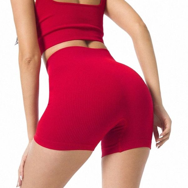 Sólido Rosa Vermelha Mulheres Seaml Butt Lifting Gym Shorts Quick Dry Plus Size Treinamento Esportes Fitn Cintura Alta Calças de Yoga Shorts l7oq #