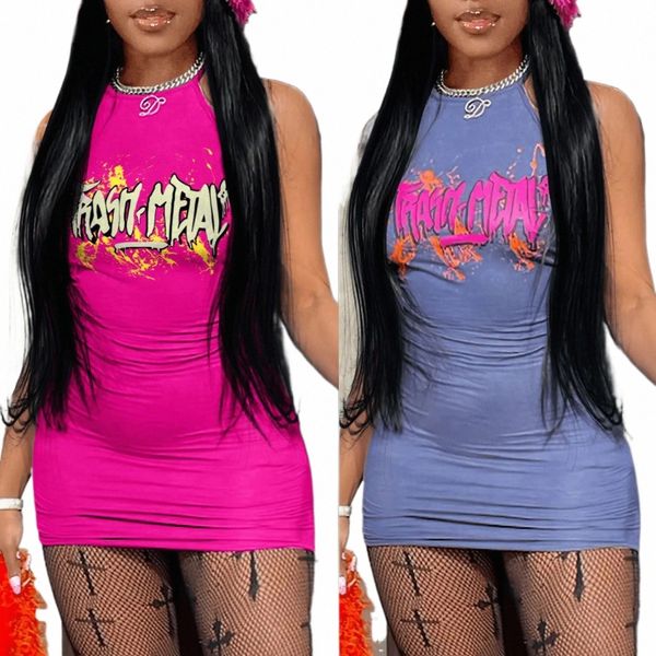 Sexy rosa dr y2k streetwear camisa gráfica mini fi elegante dres 2023 roupas femininas de verão bonito clube festa halter dr 854m #