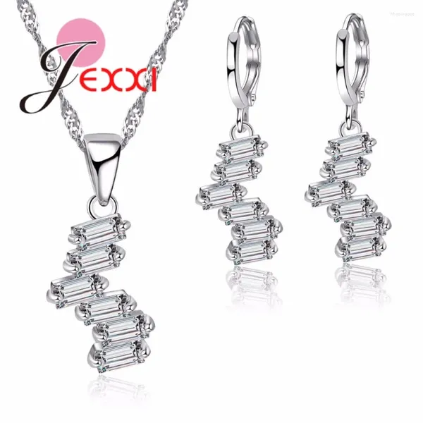 Conjunto de brincos de colar na moda branco zircônia cúbica 925 prata esterlina design exclusivo para brincos femininos/pingente/colar