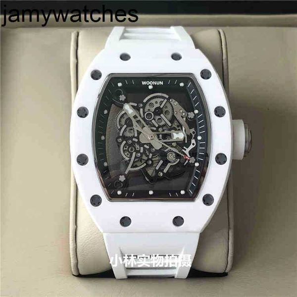 Raffreddare orologio Richarsmill Rakish polso meccanico Tv Factory Rms055 fibra di carbonio da uomo in ceramica bianca botte di vino personalità quadrante grande 85jd 2024 stile di lusso