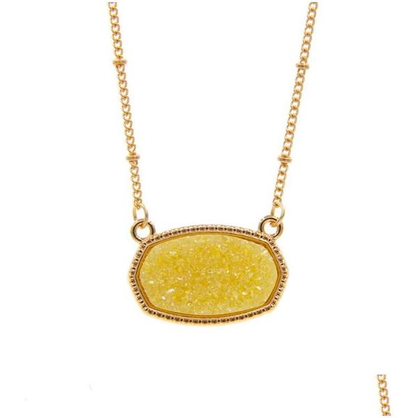 Collane con ciondolo Collana ovale Druzy in resina Catena color oro Drusy Hexagon Style Designer di lusso Gioielli di moda di marca per le donnepend Otnmz