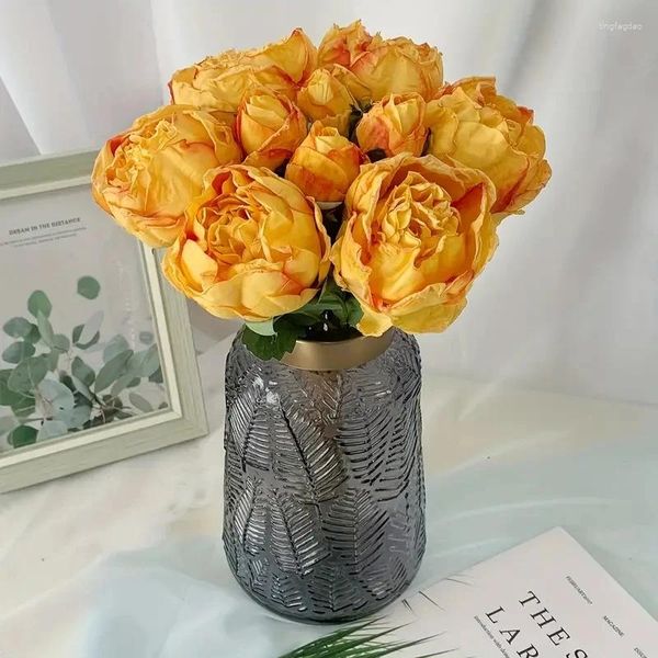 Flores decorativas 6 peças abertas com 4 botões peônia artificial flor de seda de alta qualidade para buquê de casamento festa decoração de casa