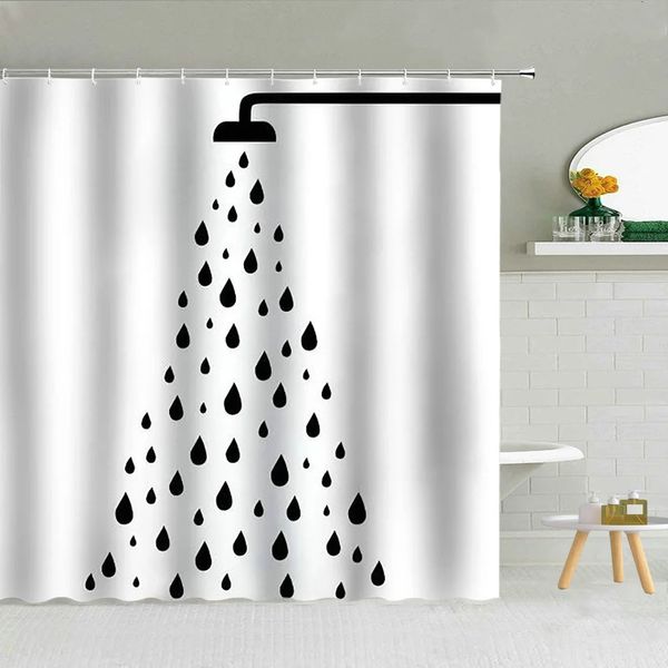 Semplice Nero Bianco Goccia di pioggia Tenda da doccia Geometria Gocce d'acqua Modello Tessuto in poliestere Bagno Tende sospese Decorazioni per la casa 240328