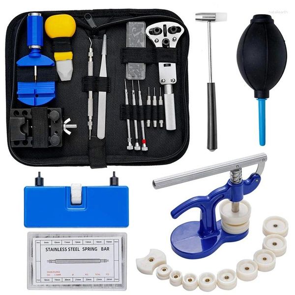 Kit di riparazione per orologi Kit di attrezzi Perni di collegamento del cinturino di ricambio per batteria professionale con custodia per il trasporto (406 pezzi)