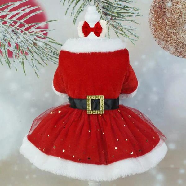 Köpek giyim evcil hayvan Noel elbisesi şenlikli pos için ışıltılı Santa kostüm saç bandı ile kolay giyilebilir ağ giymek