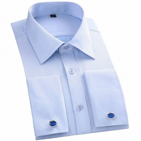 Qualität Gentle Formal Herren Französisch Manschette Dr Shirt Männer LG Ärmel Solide Gestreifte Stil Herrenhemden Manschettenknopf Enthalten Plus Größe F2FR #