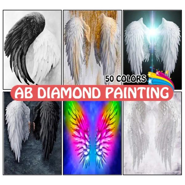 Titulares pintura diamante 5d ab broca branco anjo asas penas diy bordado mosaico cruz kit artesanal decoração de casa