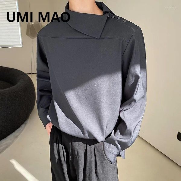 Blusas femininas umi mao yamamoto suéter escuro primavera simples estilo legal lapela inclinada botão pulôver camisas masculinas camisa coreana top y2k