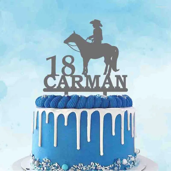 Forniture per feste Topper per torta personalizzato per equitazione Nome personalizzato Età Uomo Cavallo per la decorazione di compleanno