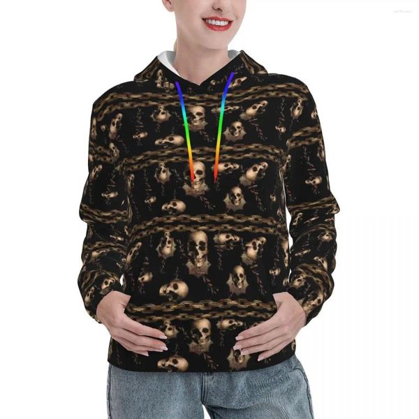 Kadın Hoodies Steampunk Kafatası Sıradan Altın Zincir Ediemagik Guilding Hip Hop Kapşonlu Sweatshirts Kış Sokak Tarzı Büyük Boy Hoodie