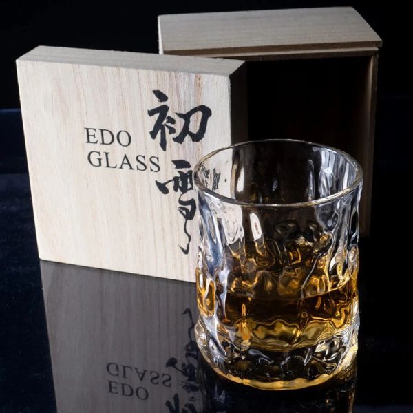 Album Edo giapponese Prima neve Bicchiere da whisky vecchio stile Confezione regalo in legno Whisky Martello di cristallo spesso Bicchiere da vino pesante Boccale di birra