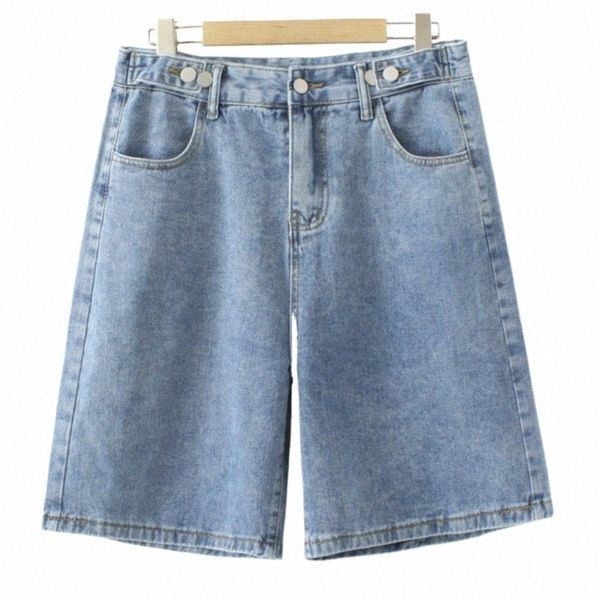 Plus Size Shorts Mulheres 2023 Verão Fi Fivela Dupla Cintura Alta Perna Larga Jeans Soltos Bottoms Oversized Curva Roupas J8kA #