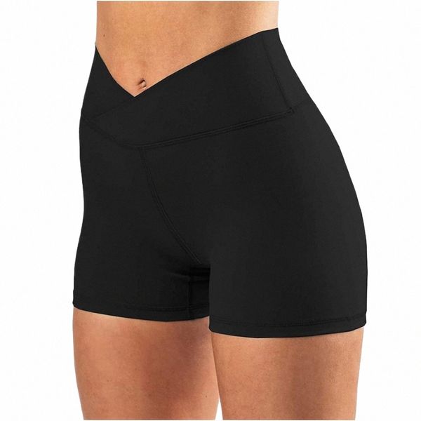 Mulheres Crossover Biker Shorts Cintura Alta Booty Yoga Workout Athletic Running Spandex Shorts Scrunch Butt Leggings Roupas Femininas g3qk #