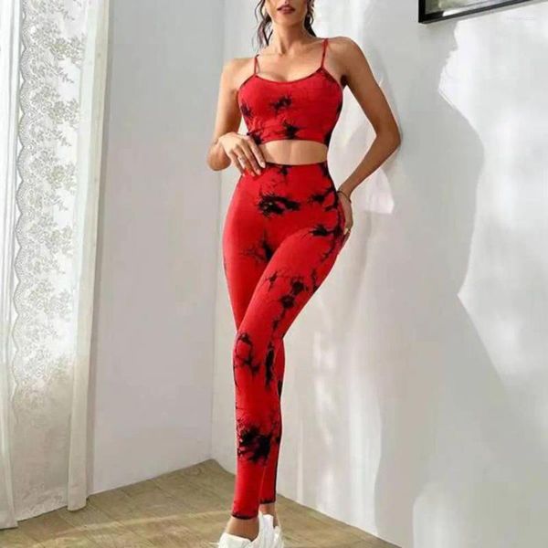 Zweiteilige Damen-Hose, Batik-Yoga-Anzug, Weste-Set mit hochgezogenen, verstellbaren Trägern mit hoher Taille, atmungsaktiver Stoff für den Sommer