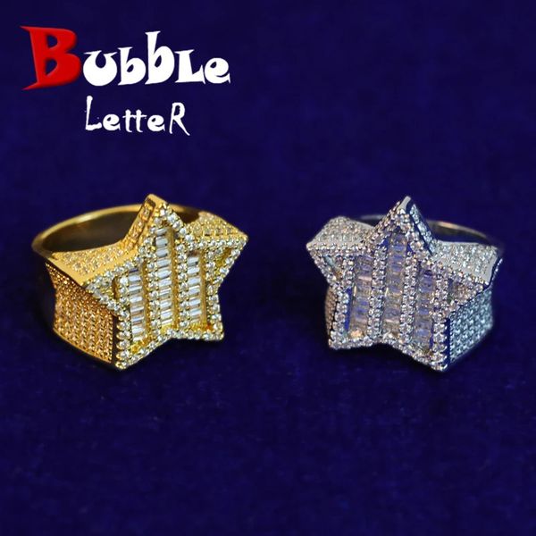 Anello da uomo con stella a forma di bolla per adolescenti Articoli di tendenza per gioielli hip-hop placcati in oro reale Regalo 240323