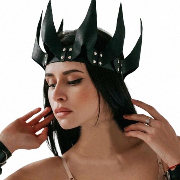 bdsm erotico maschera sexy cosplay in pelle maschera del sesso in pelle Harn Halen partito ballo in maschera fantasia corona maschere punk giocattolo del sesso o6Pf #