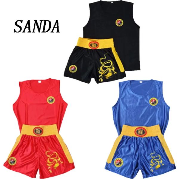 Tende Bambini Adulti Sanda Uniforme Mma Pantaloncini Lotta Wushu Sanda Vestito per Bambini Camicia Tailandese Concorso di Allenamento Muay Thai Boxe Tronchi