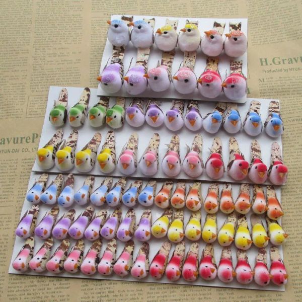 Miniaturas 48 peças pássaros multicoloridos animais artificiais decoração de casamento casa decoração de natal acessórios diy mini artesanato