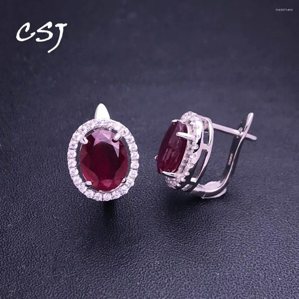 Stud Küpe CSJ Doğal Yakut Küpe Sterling 925 Gümüş Tedavi Değerli Taş 7 9mm 4Ct Kadınlar için Parti Düğün Takı Hediyesi