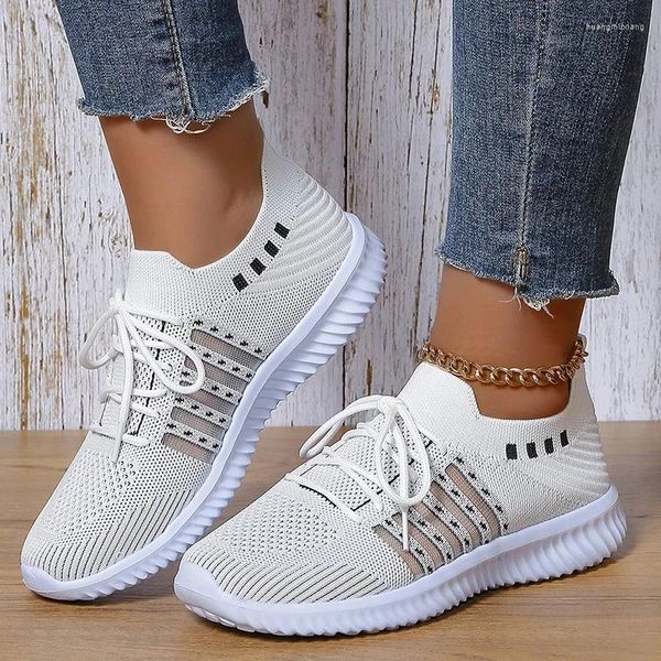 Scarpe casual Sneakers Donna Leggere Traspiranti Corsa Antiscivolo Lavorate a maglia Verde Donna Suola morbida su scarpe basse Taglie forti 43