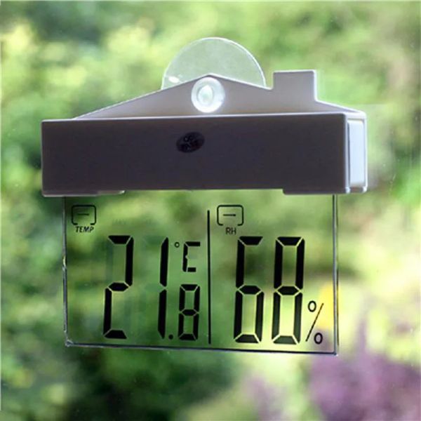 Messgeräte, LCD-Digital-Fensterthermometer, einfache Installation, Wandmontage, großer Saugnapf, Hydrometer, Innen- und Außenwetterstation, Saugnapf