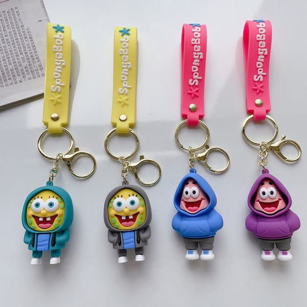 Yaratıcı Hoodie Sünger Bebek Anahtarlık Modaya Gizli Yıldız Keychain Erkek ve Kadın Çantaları Asılı Dekorasyonlar Küçük Hediye Toptan