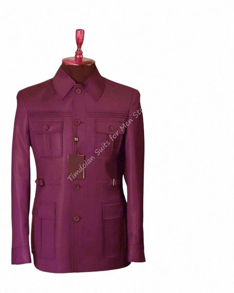 graue Safari Männer Anzüge Sets maßgeschneiderte Blazerhosen Normale Busin-Kausalparty-Sänger Bräutigam Hochzeit Prom 2pcs Jacke Hosen D92C#