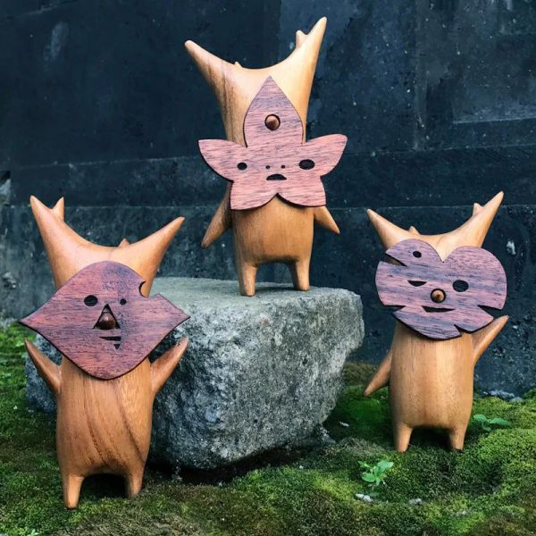 Esculturas 1/3 pçs korok estátua de resina de madeira handwork estátuas família amantes do jogo zeldas respirado dos selvagens para decoração de casa