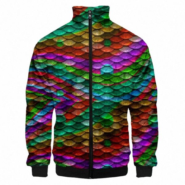 Colorato Squame di Pesce Onda Giacca Collare Del Basamento Vestiti Degli Uomini 3D Hip Hop Vestiti Persalità Giacca con Cerniera Uomini Dropship Abbigliamento Sportivo C1gI #