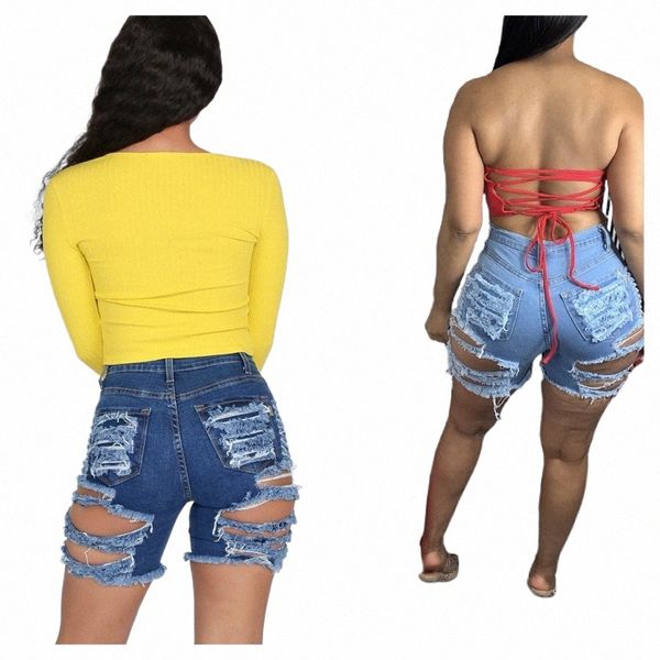 2021 Sommer Neue Frau Fi Ripped Shorts Jeans Hohe Taille Sexy Elastische Denim Shorts Top Qualität Großhandelspreis S-2XL V5sK #