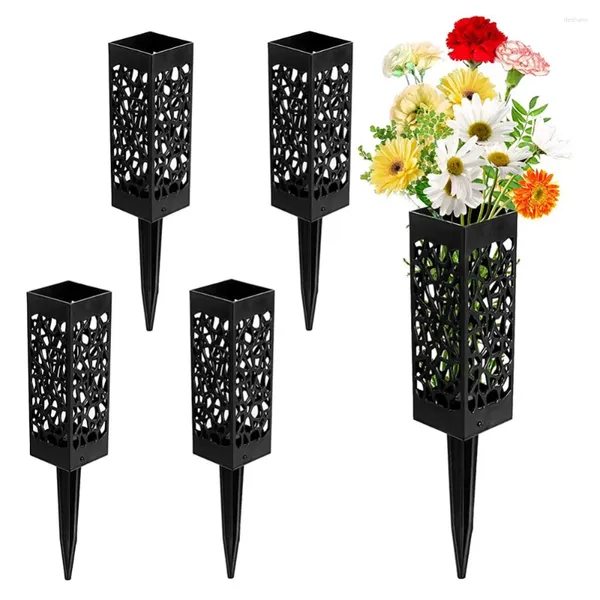 Vasos 2/4pcs cone de cemitério de plástico com estacas preto gramado ao ar livre vaso vaso cesta jardim