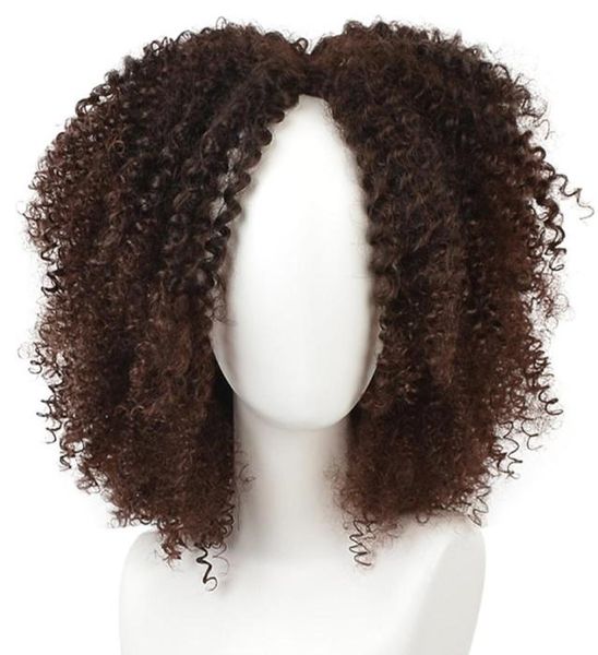 Siyah Afro -Amerikan Kadınlar için Kısa Afro Kinky Kıvırcık Saç Perukları Doğal Kahverengi Kostüm Sentetik Peruklar2648405